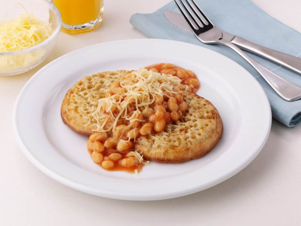 Cheesy Crumpet Rounds with Baked Beans