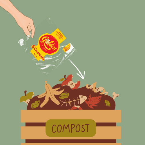 Home composting Golden Crumpet wrappers